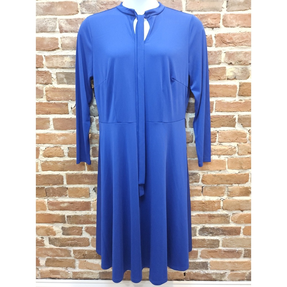 Eloquii Dress Tie Neck Royal Blue‎ Stretch Midi Size 18